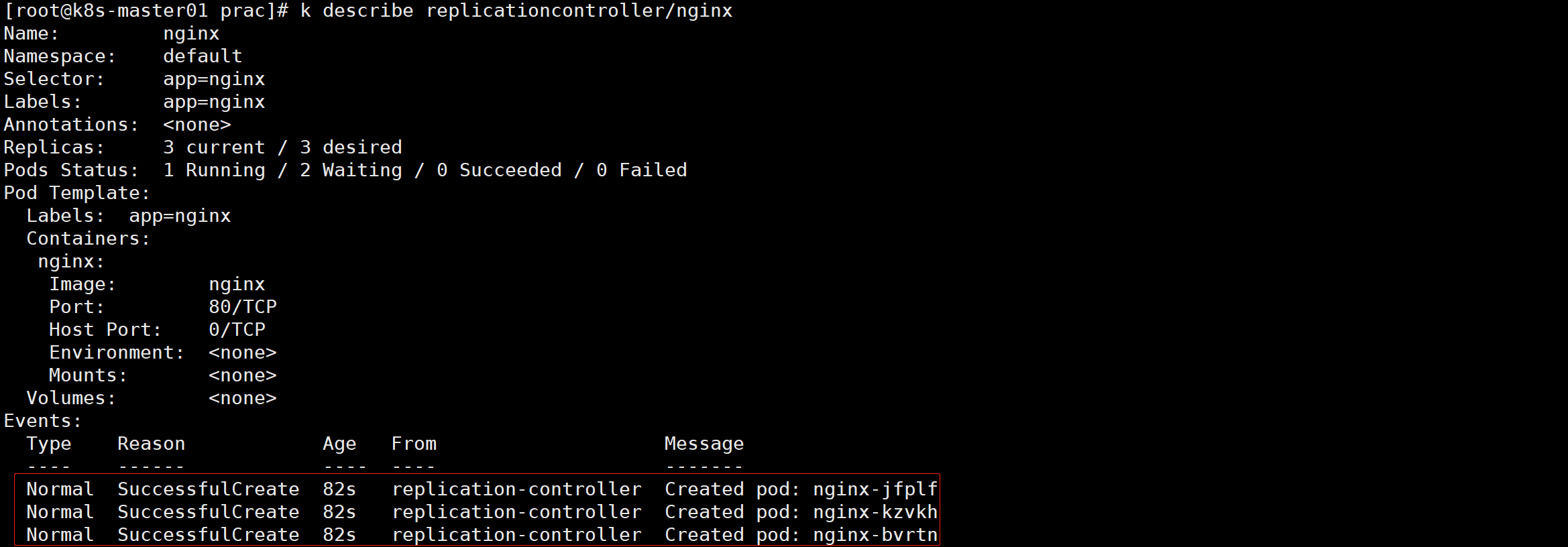 查看 ReplicationController 的状态