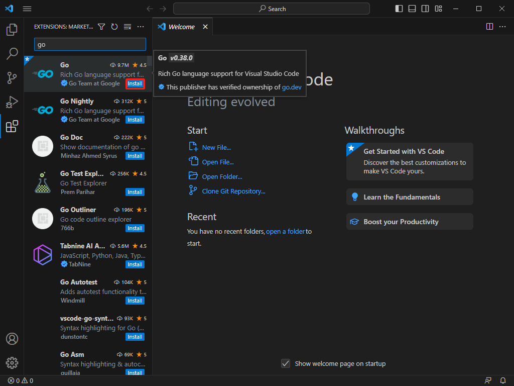 VSCode需要安装Go插件-2