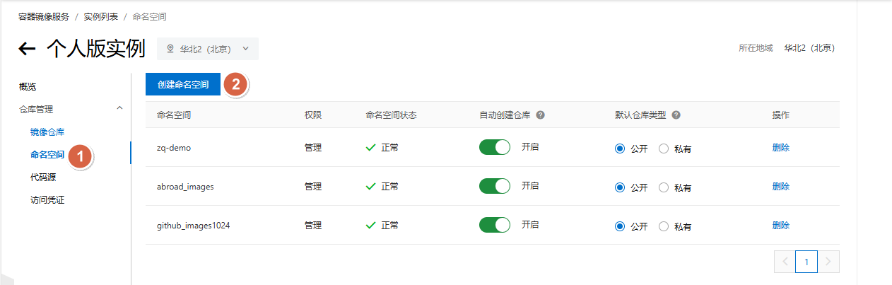 创建命名空间入口